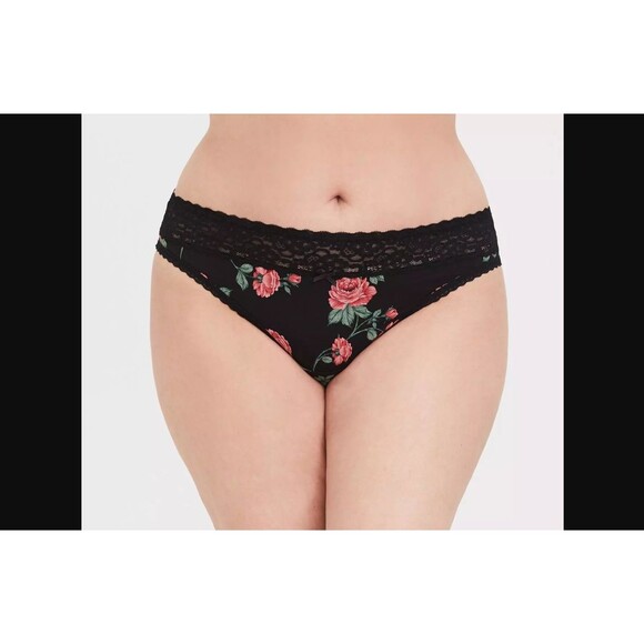 Torrid Brief Panties 2X Curve Cotton Mid-Rise Black White Roses Lace Trim Lot - Picture 3 of 16